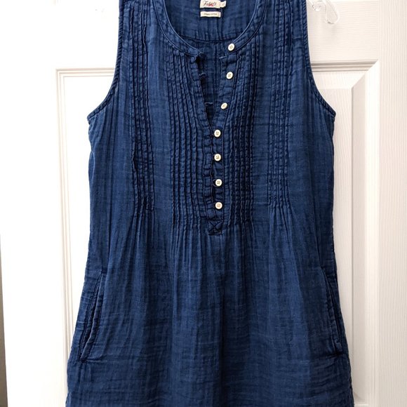 Faherty Isha woven cotton shift tunic dress indigo blue S (SHORTENED! see notes) - Picture 1 of 5